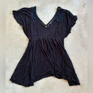 Free People Black Lace Top